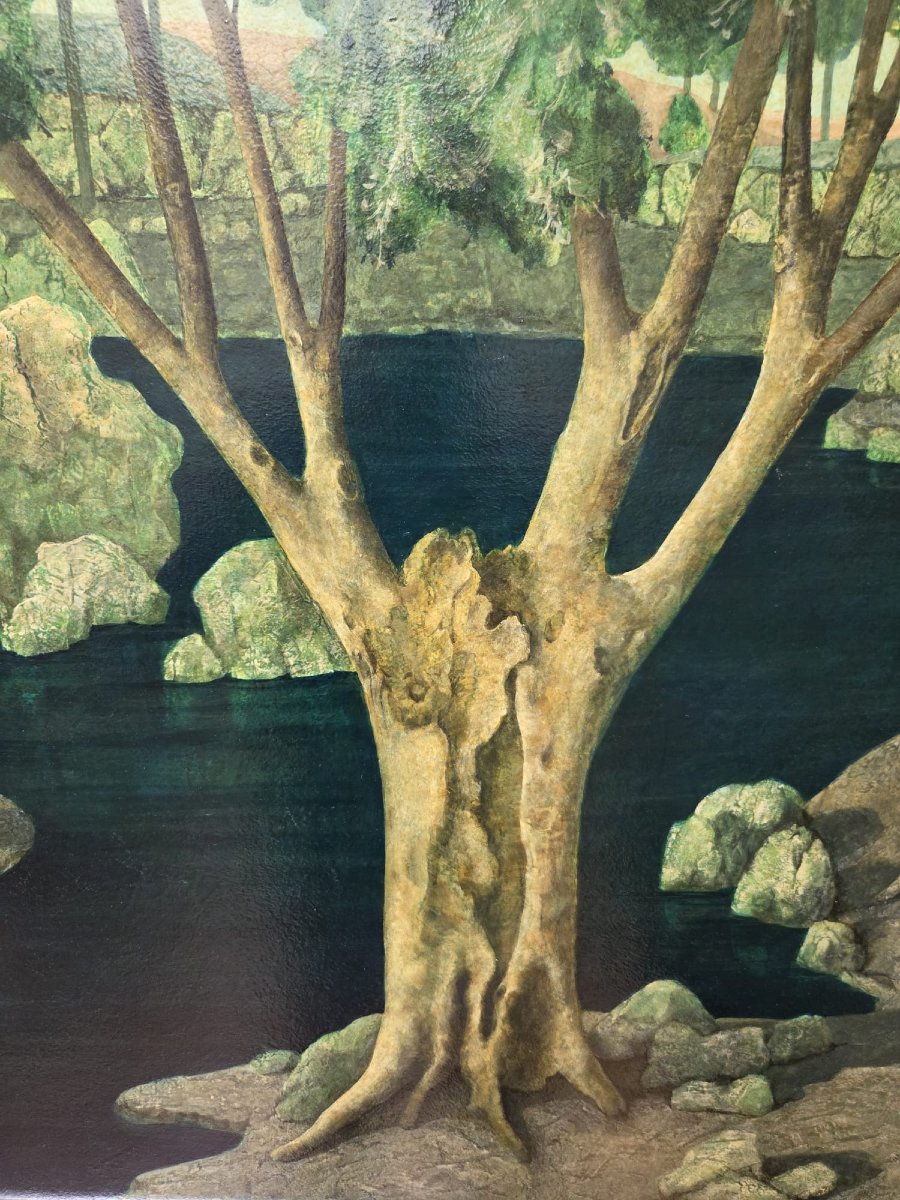 A. L. Dampierre, Oil On Canvas, "forest By The Lake"-photo-4
