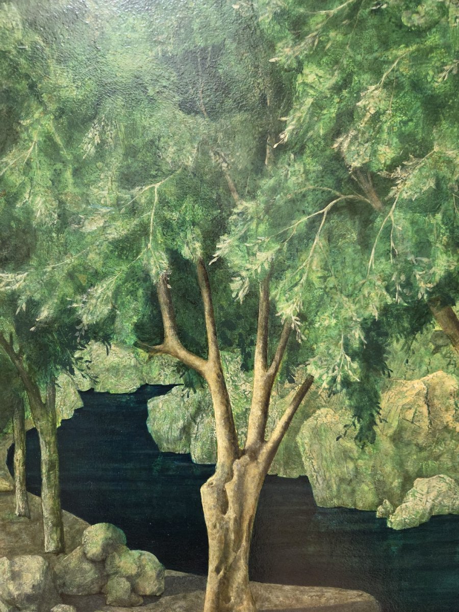 A. L. Dampierre, Oil On Canvas, "forest By The Lake"-photo-1