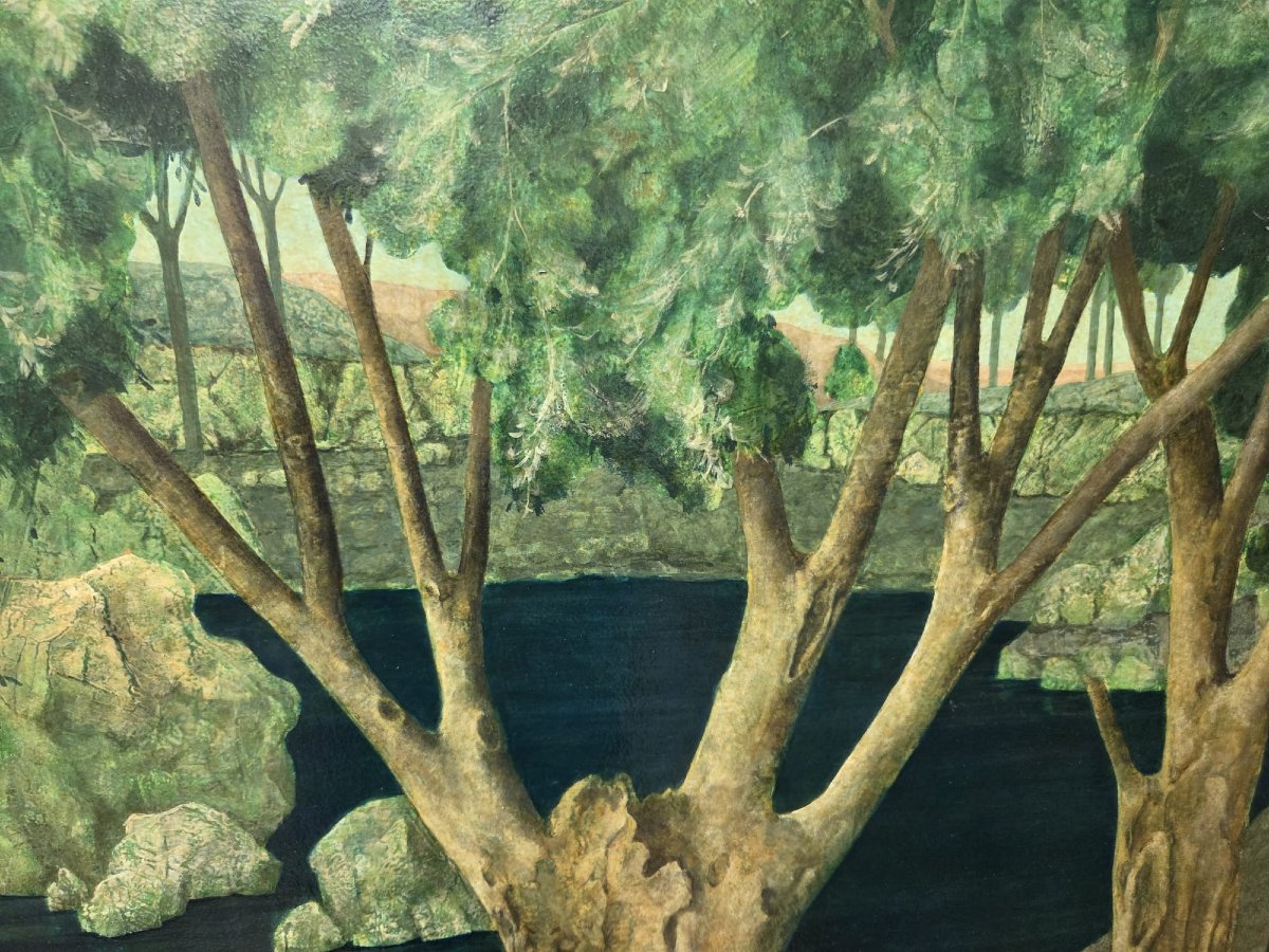 A. L. Dampierre, Oil On Canvas, "forest By The Lake"-photo-2