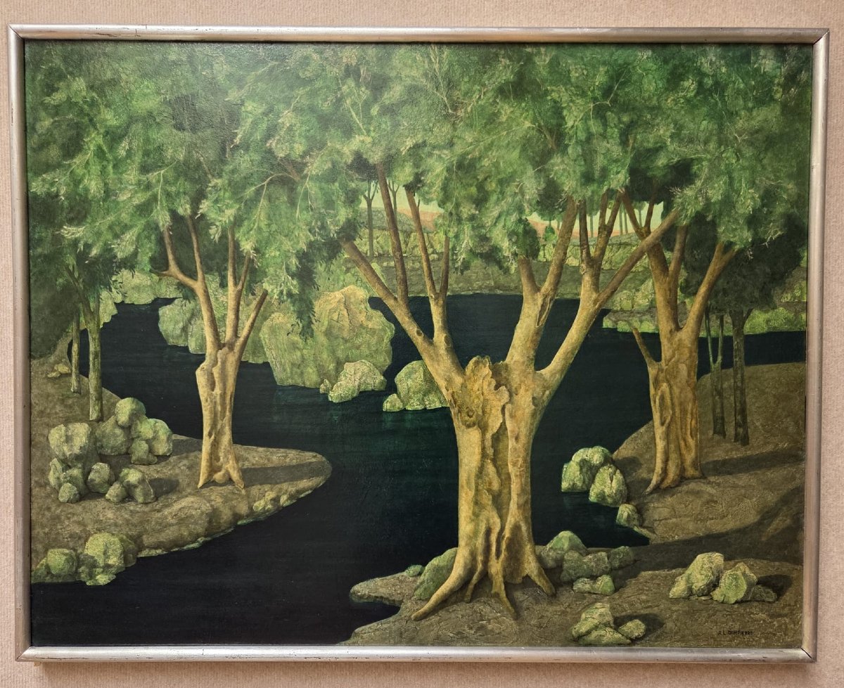 A. L. Dampierre, Oil On Canvas, "forest By The Lake"