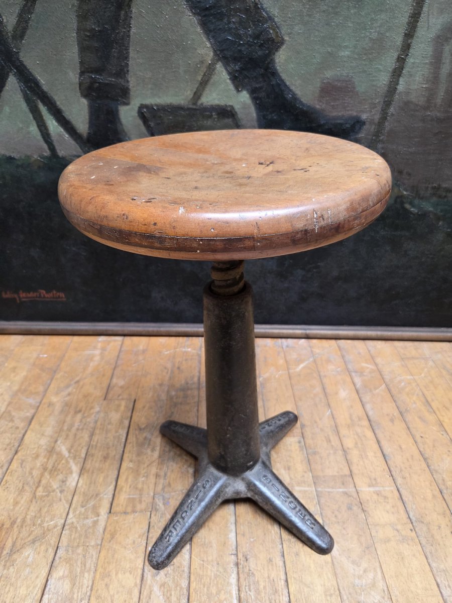 Singer Cast-iron Stool With Its Original Height-adjustable Seat-photo-2