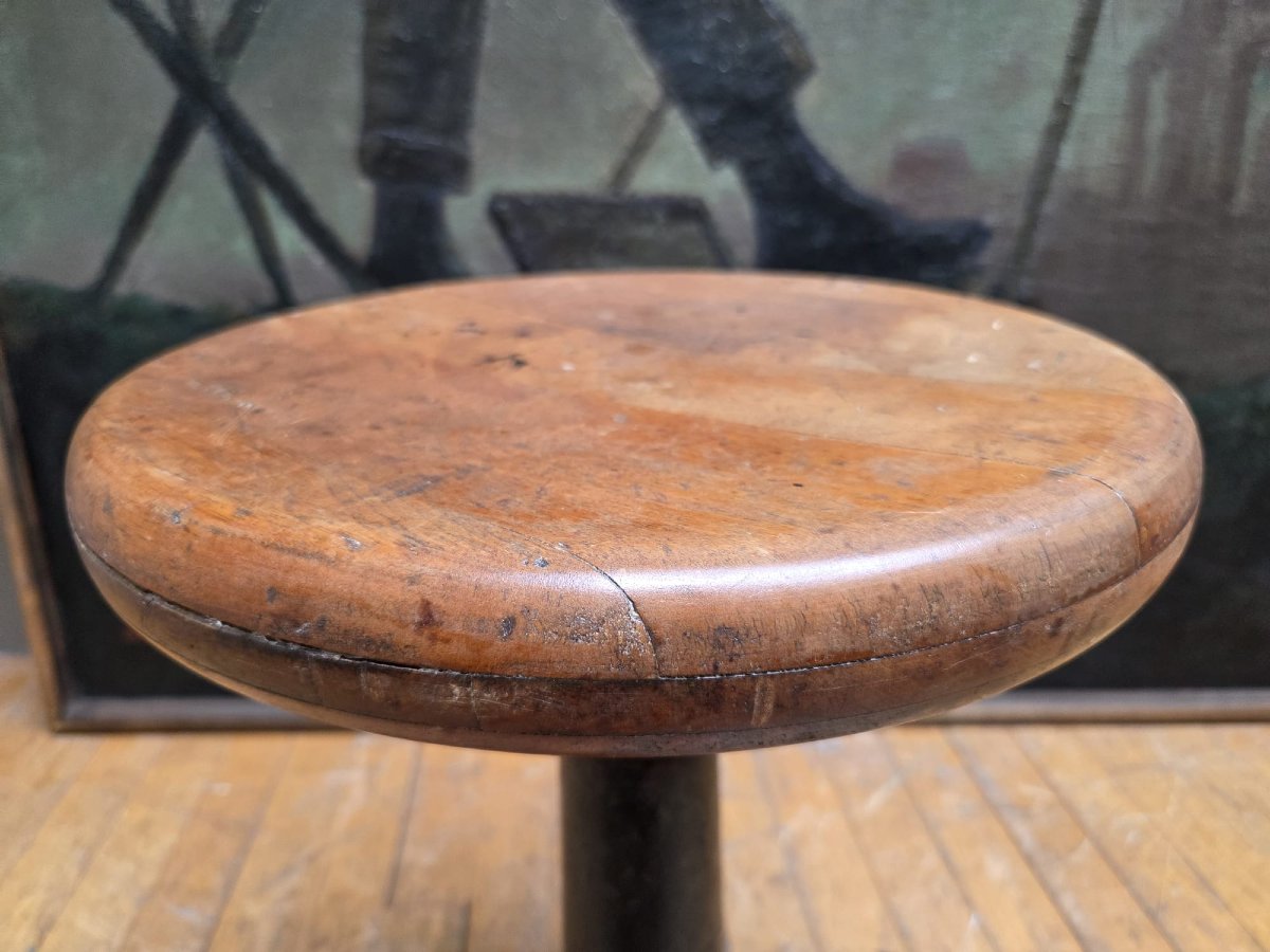 Singer Cast-iron Stool With Its Original Height-adjustable Seat-photo-4