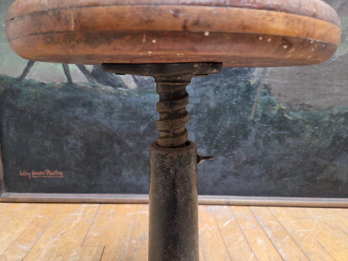 Singer Cast-iron Stool With Its Original Height-adjustable Seat-photo-2