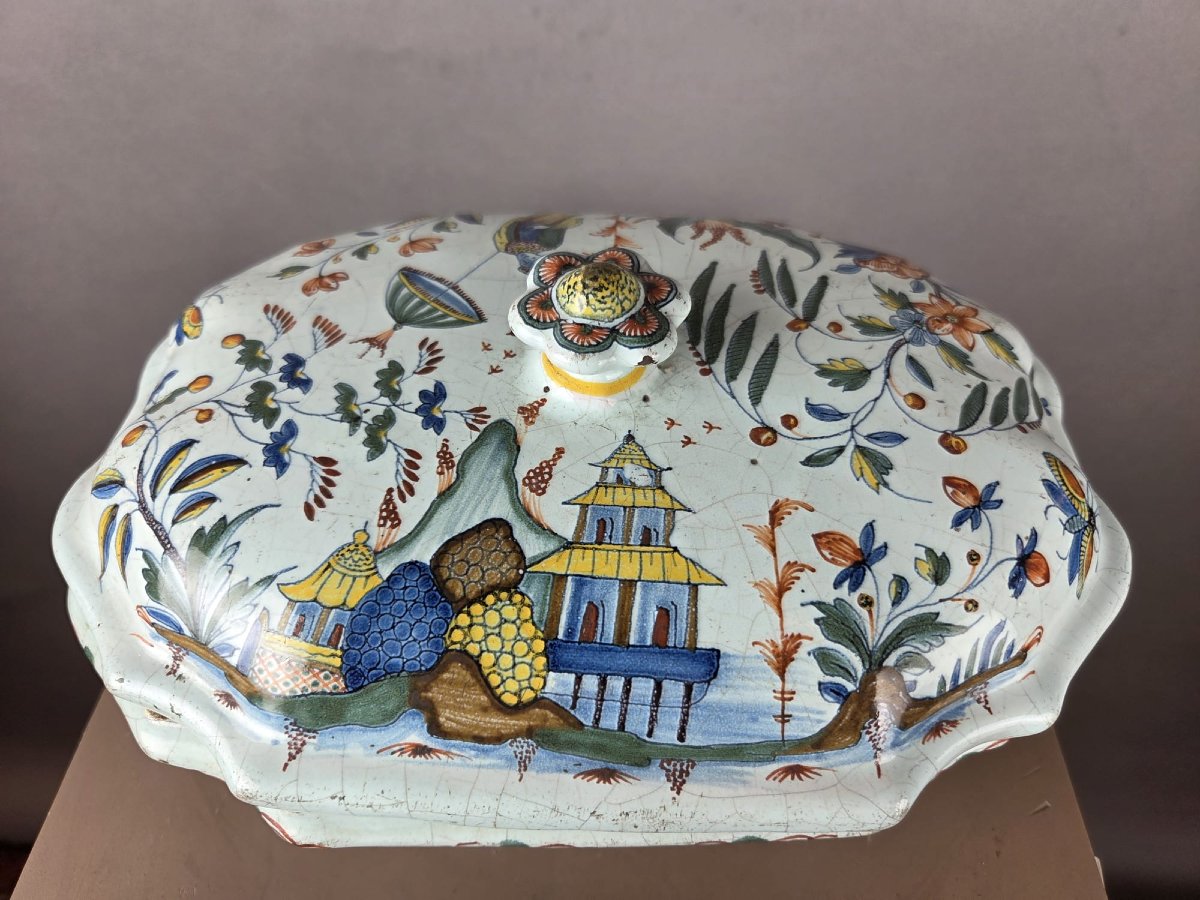 Polychrome Earthenware Vegetable Jar From Rouen, 18th Century-photo-4
