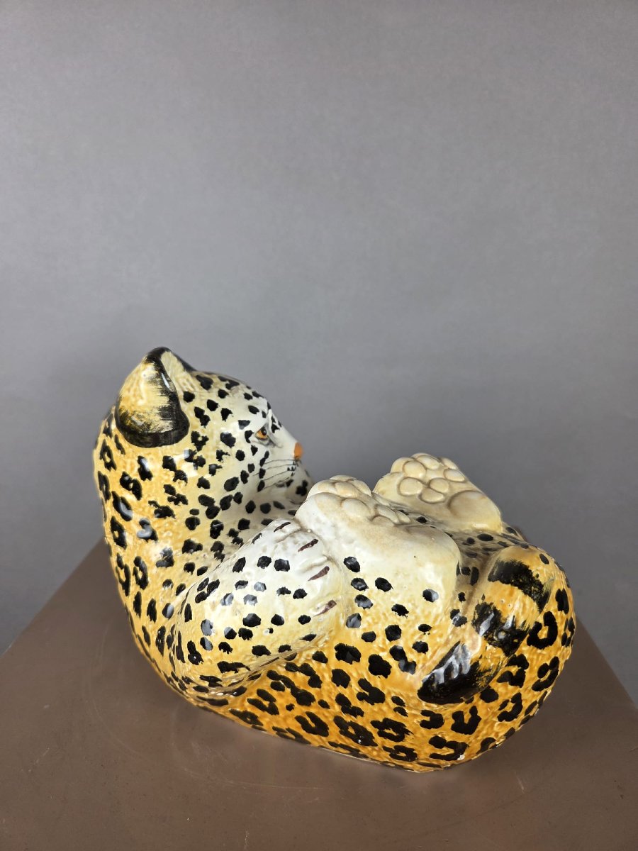 Young Leopard, Polychrome Earthenware, Italy, Ca. 1970-photo-3