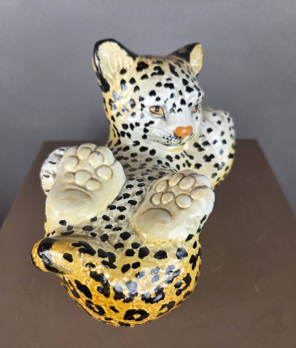 Young Leopard, Polychrome Earthenware, Italy, Ca. 1970-photo-4
