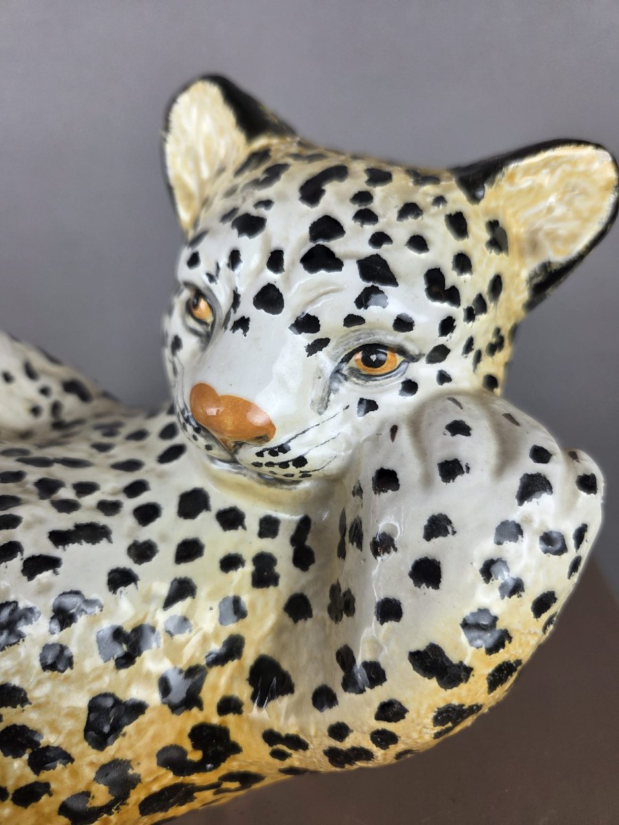 Young Leopard, Polychrome Earthenware, Italy, Ca. 1970-photo-1