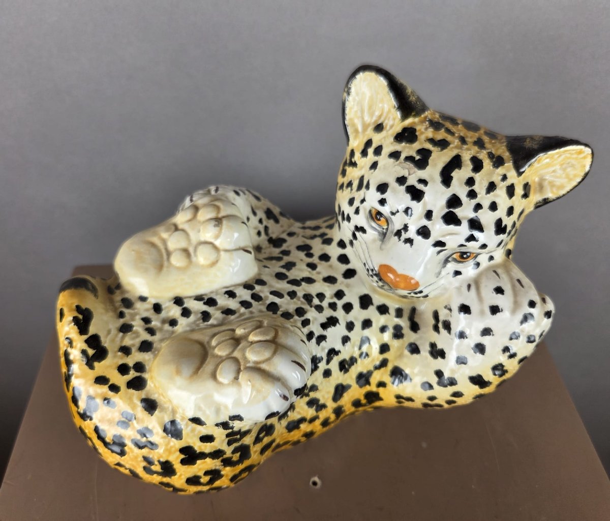 Young Leopard, Polychrome Earthenware, Italy, Ca. 1970-photo-2