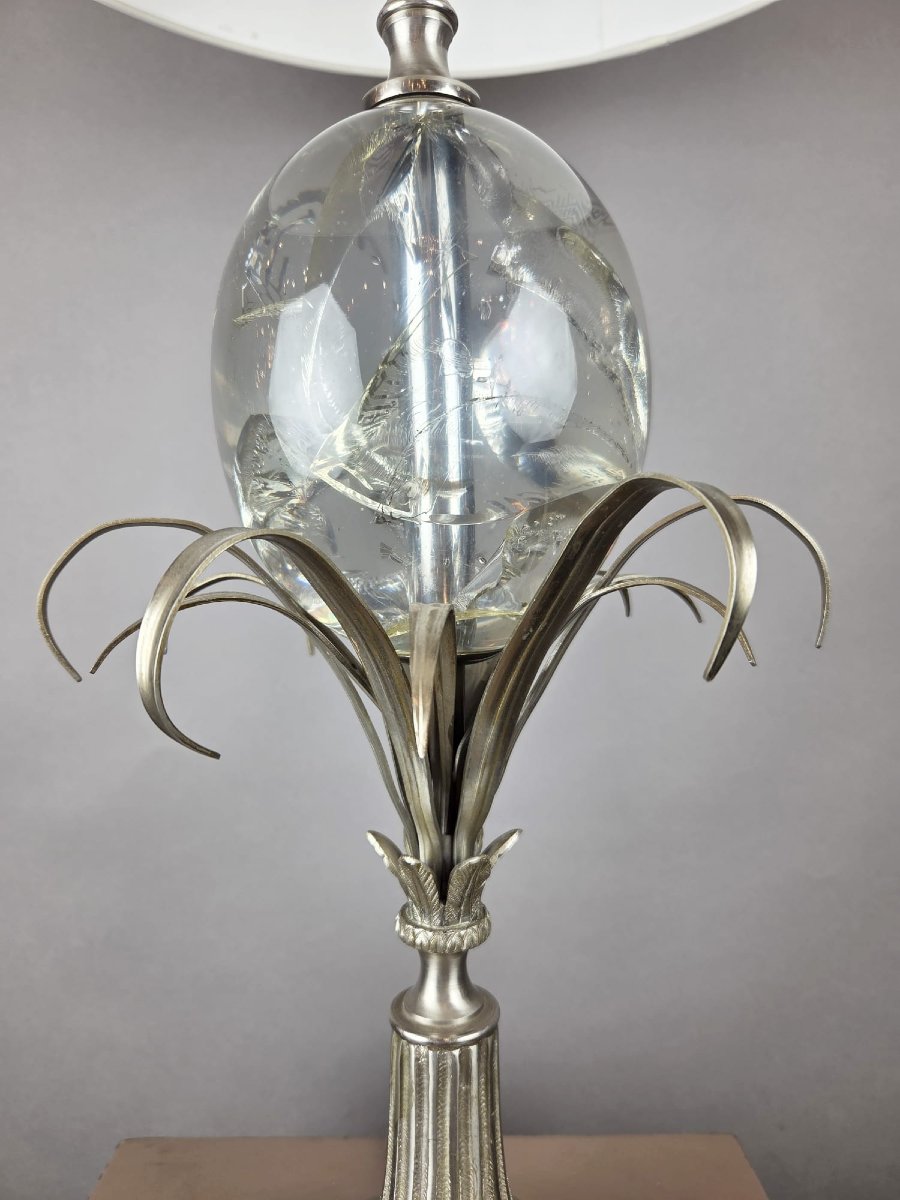 Maison Charles Lamp In Silver-plated Metal, Circa 1970-photo-4