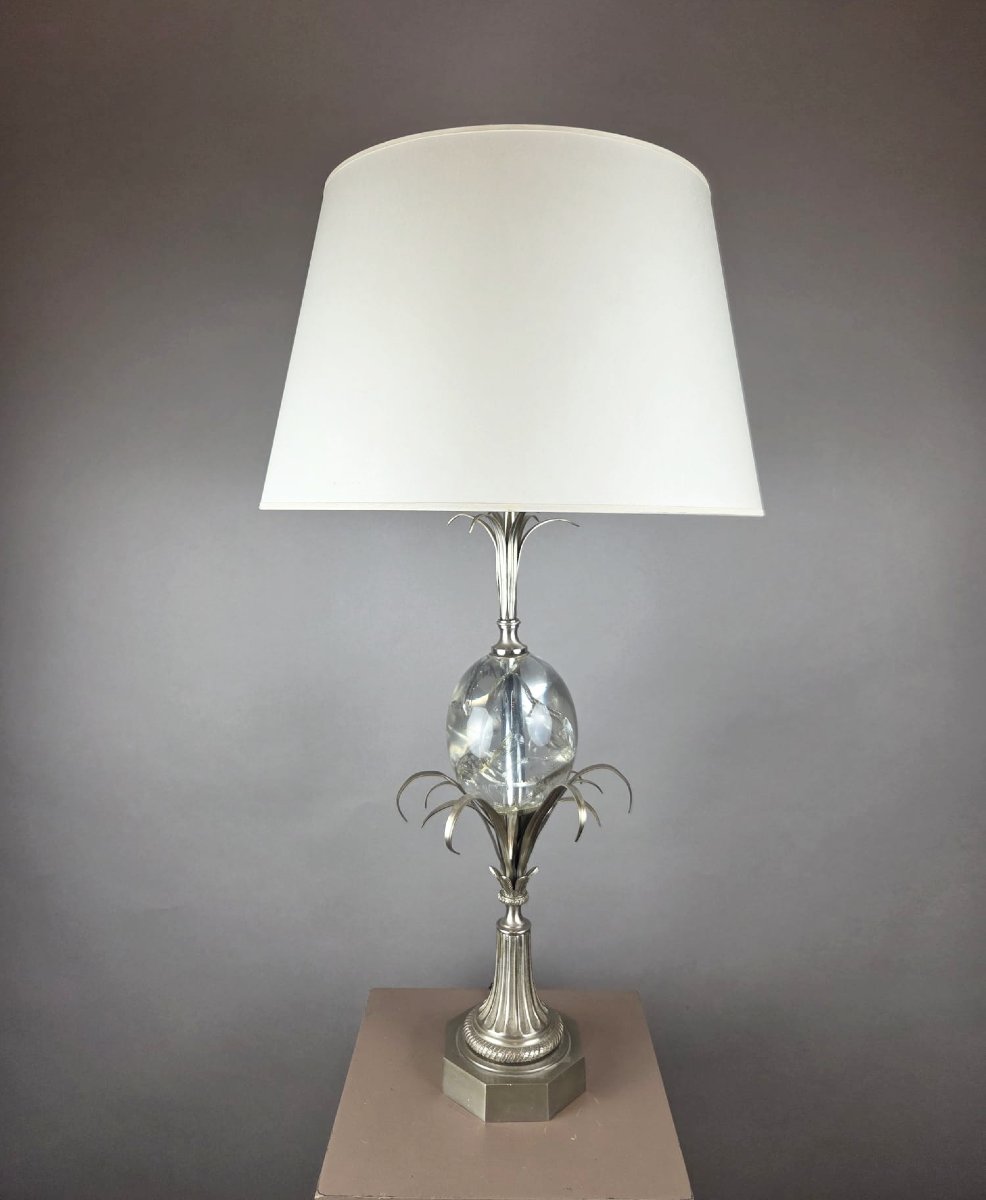 Maison Charles Lamp In Silver-plated Metal, Circa 1970
