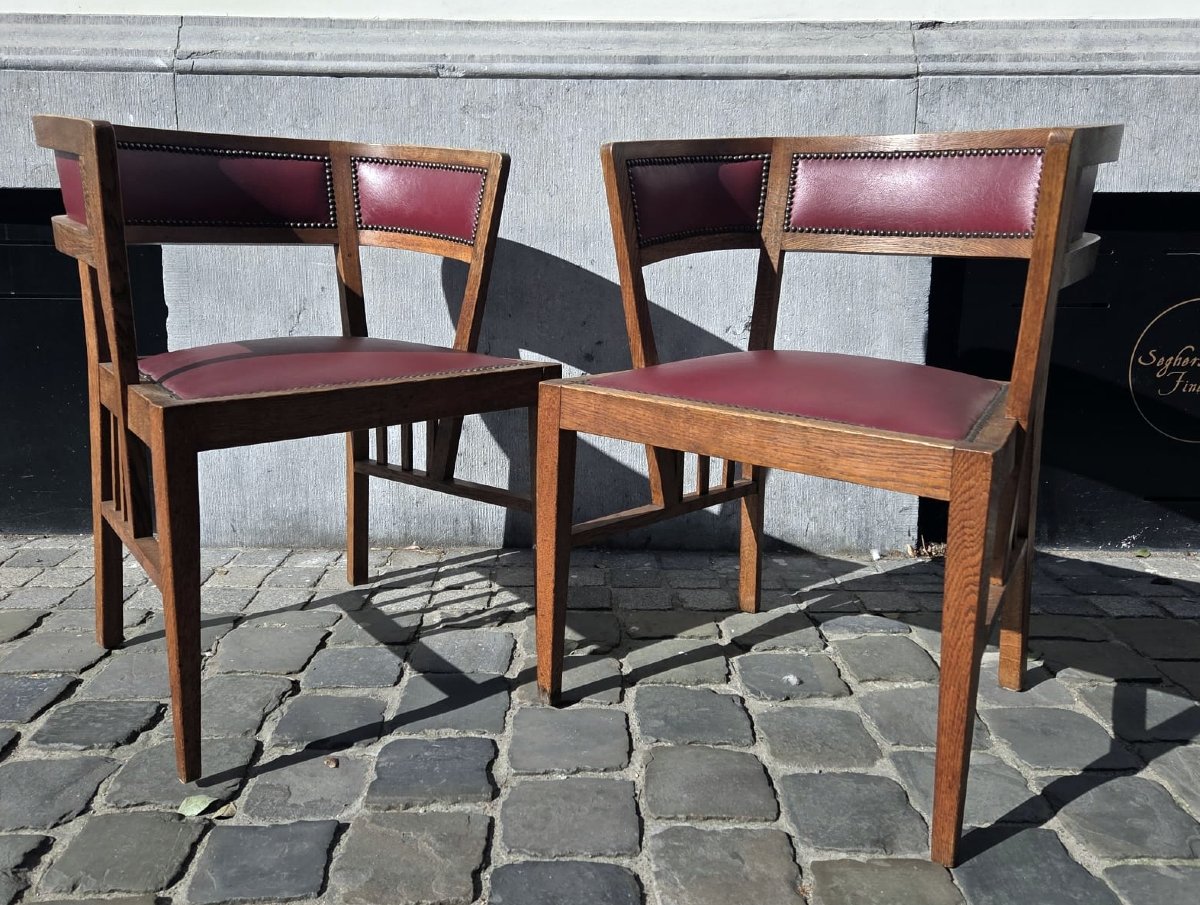 Pair Of Oak Armchairs, Circa 1900