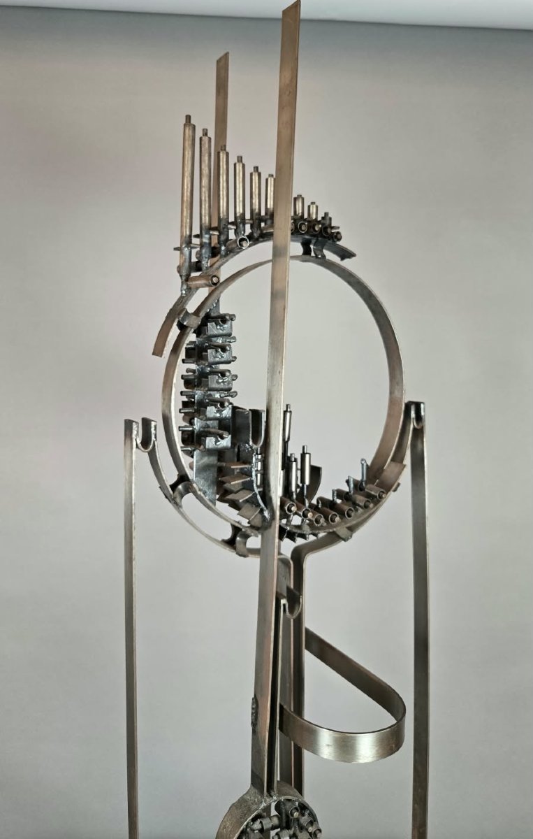 Alphonse Snoeck, sculpture en métal et son socle en travertin, vers 1965-photo-3