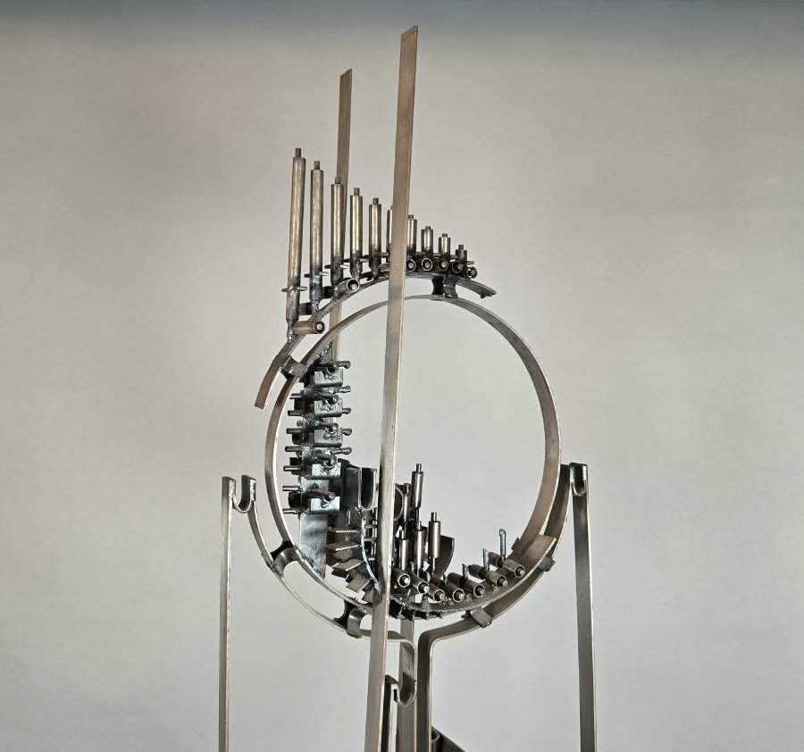 Alphonse Snoeck, sculpture en métal et son socle en travertin, vers 1965-photo-3
