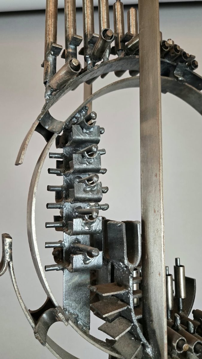 Alphonse Snoeck, sculpture en métal et son socle en travertin, vers 1965-photo-7
