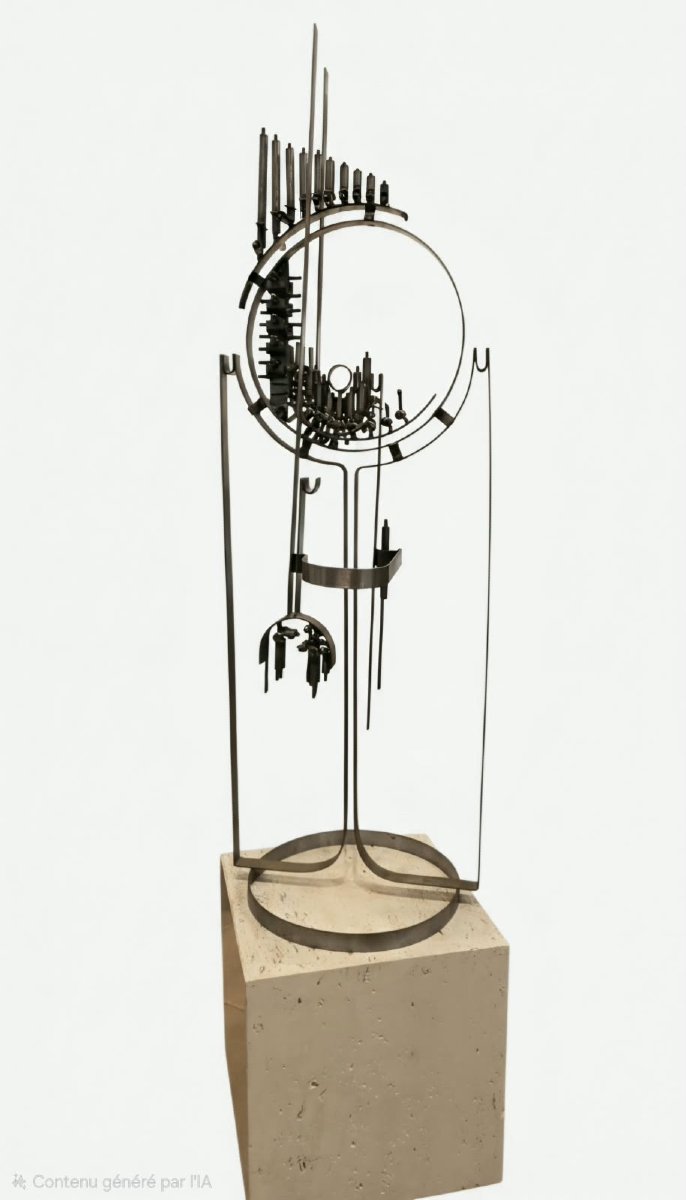 Alphonse Snoeck, sculpture en métal et son socle en travertin, vers 1965