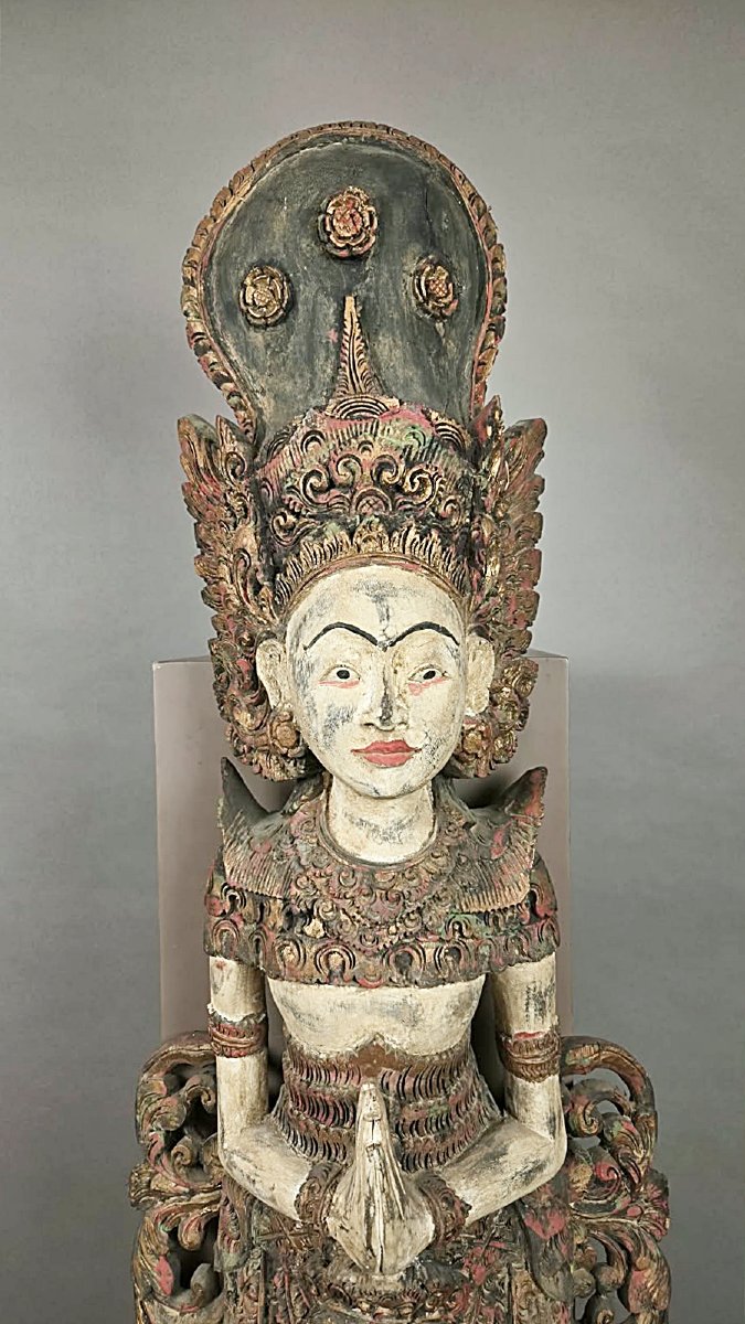 Sculpture Indonésienne en bois polychromé, début 20th-photo-2