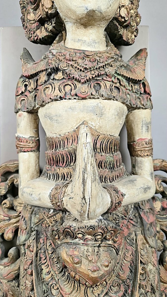 Sculpture Indonésienne en bois polychromé, début 20th-photo-3