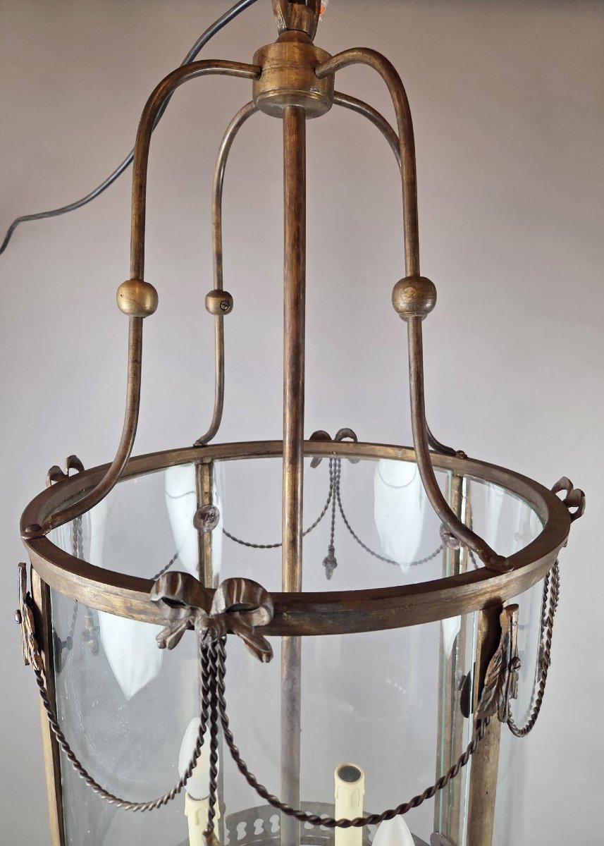 Lanterne de style Louis XVI en bronze et laiton, début 20th-photo-2