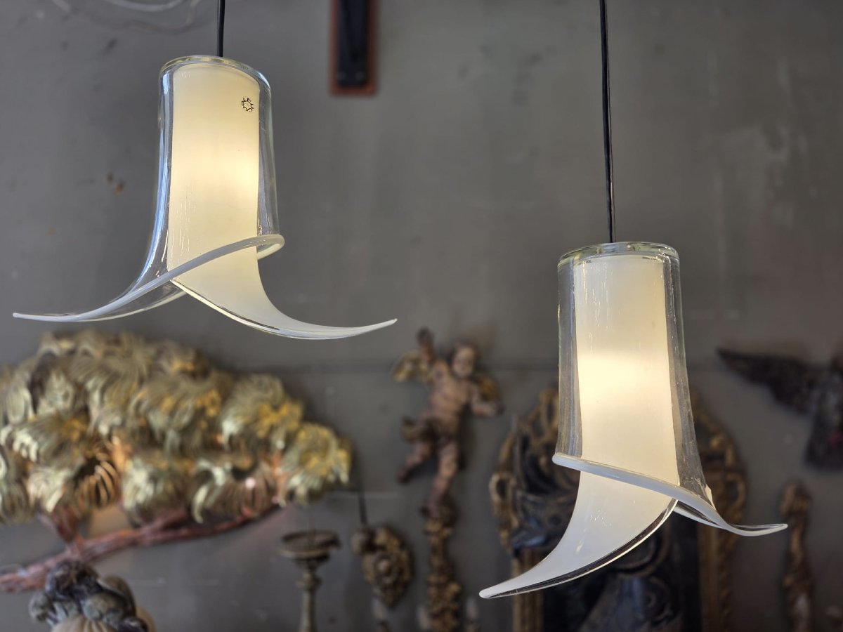 Renato Toso, paire de suspensions "Fiore" en verre de Murano, éditeur Leucos, vers 1970