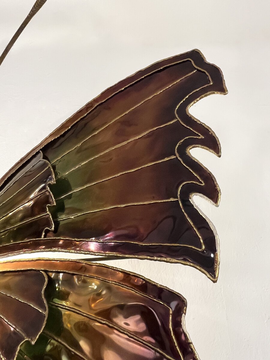 Applique murale « Papillon », en laiton et bronze, attribuée à Henri Fernandez, vers 1970-photo-3