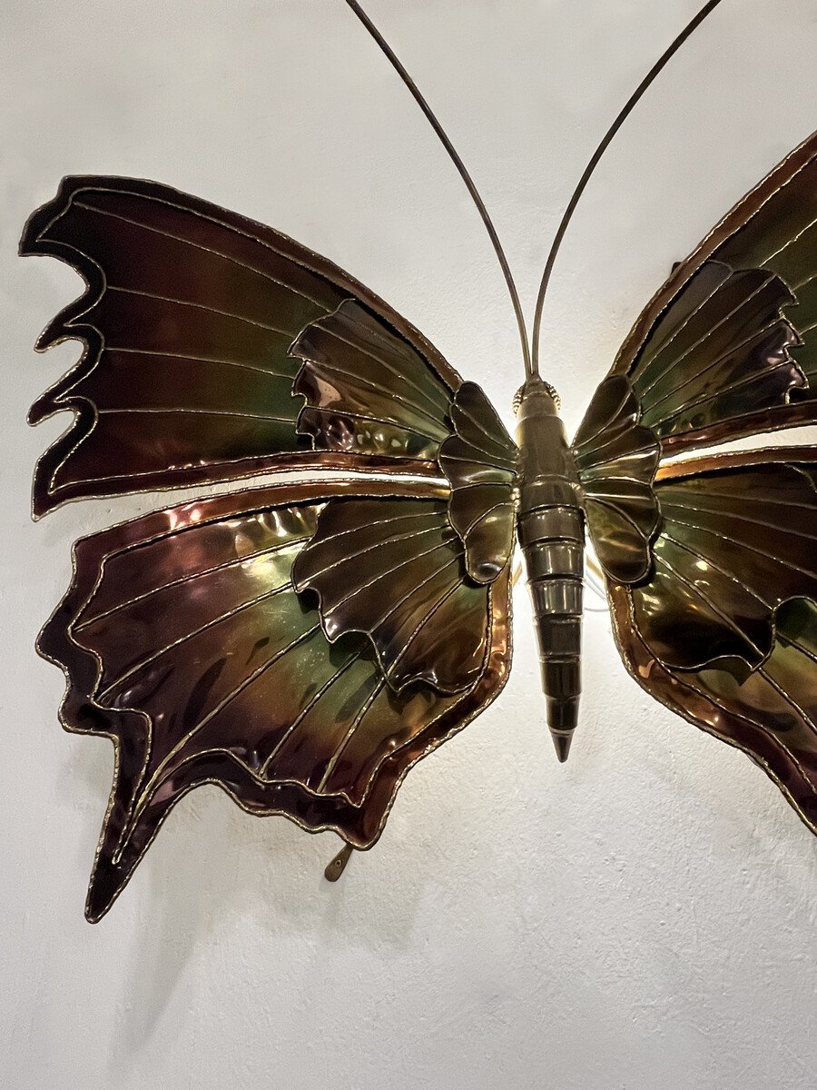 Applique murale « Papillon », en laiton et bronze, attribuée à Henri Fernandez, vers 1970-photo-4