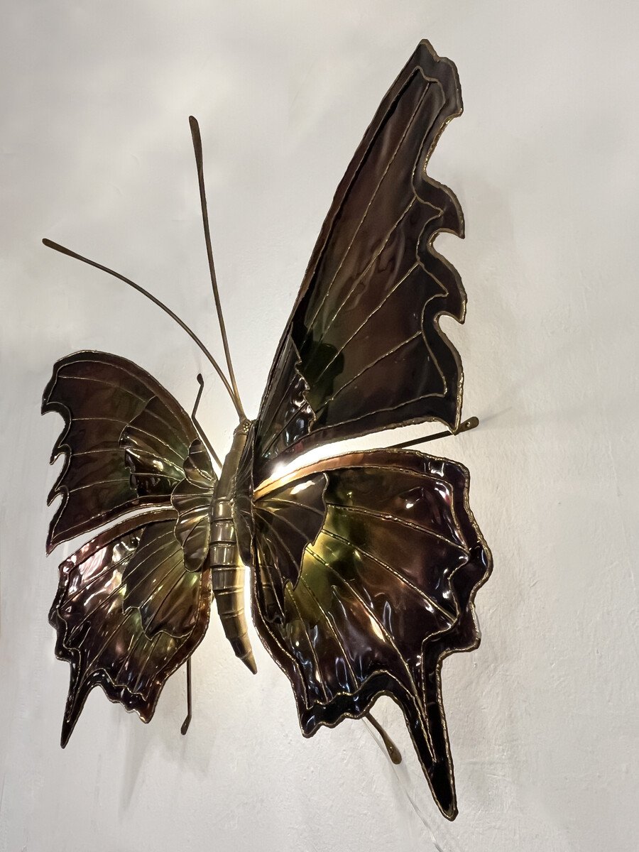 Applique murale « Papillon », en laiton et bronze, attribuée à Henri Fernandez, vers 1970-photo-6