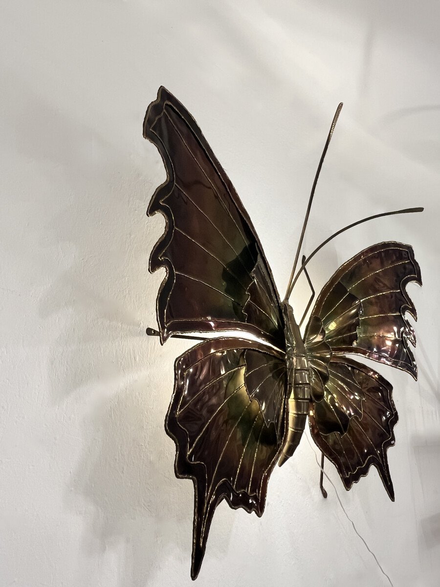 Applique murale « Papillon », en laiton et bronze, attribuée à Henri Fernandez, vers 1970-photo-7