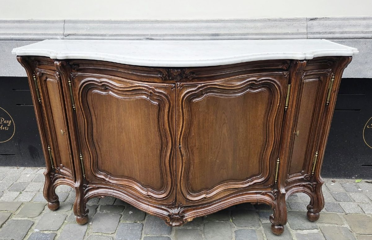 Dressoir de style Louis XV en chêne et tablette de marbre-photo-2