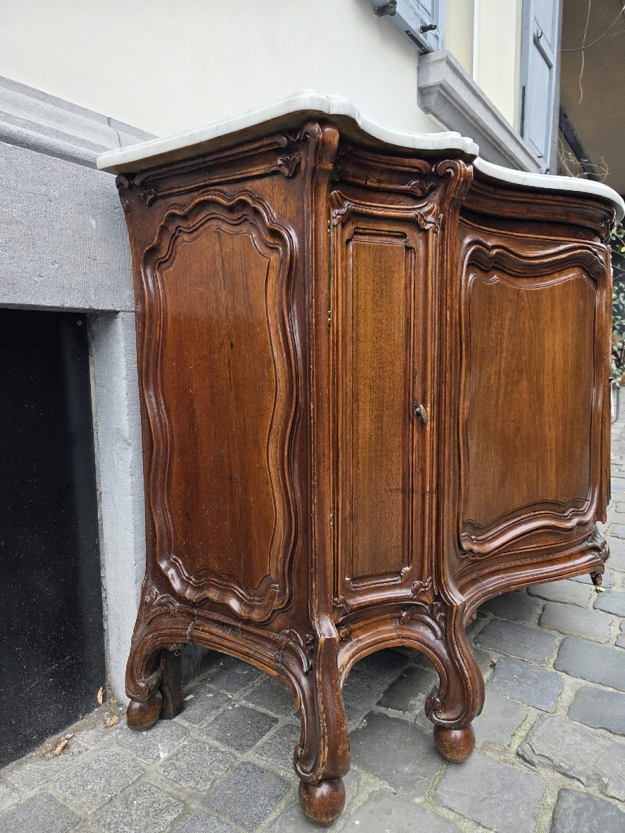 Dressoir de style Louis XV en chêne et tablette de marbre-photo-4