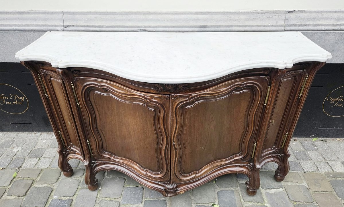 Dressoir de style Louis XV en chêne et tablette de marbre-photo-2