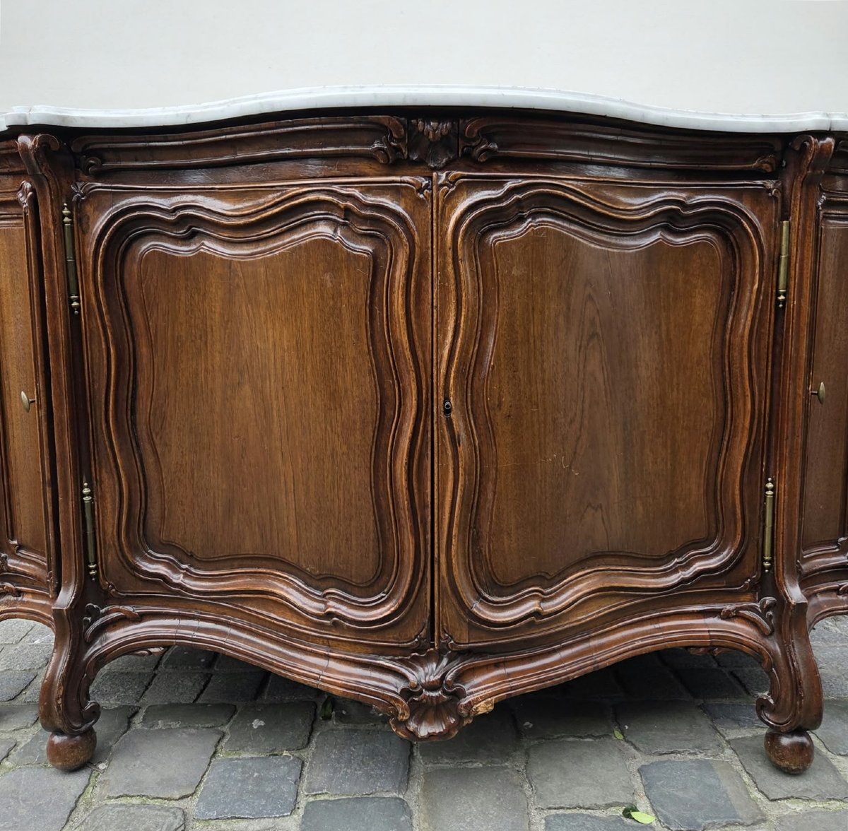Dressoir de style Louis XV en chêne et tablette de marbre-photo-3