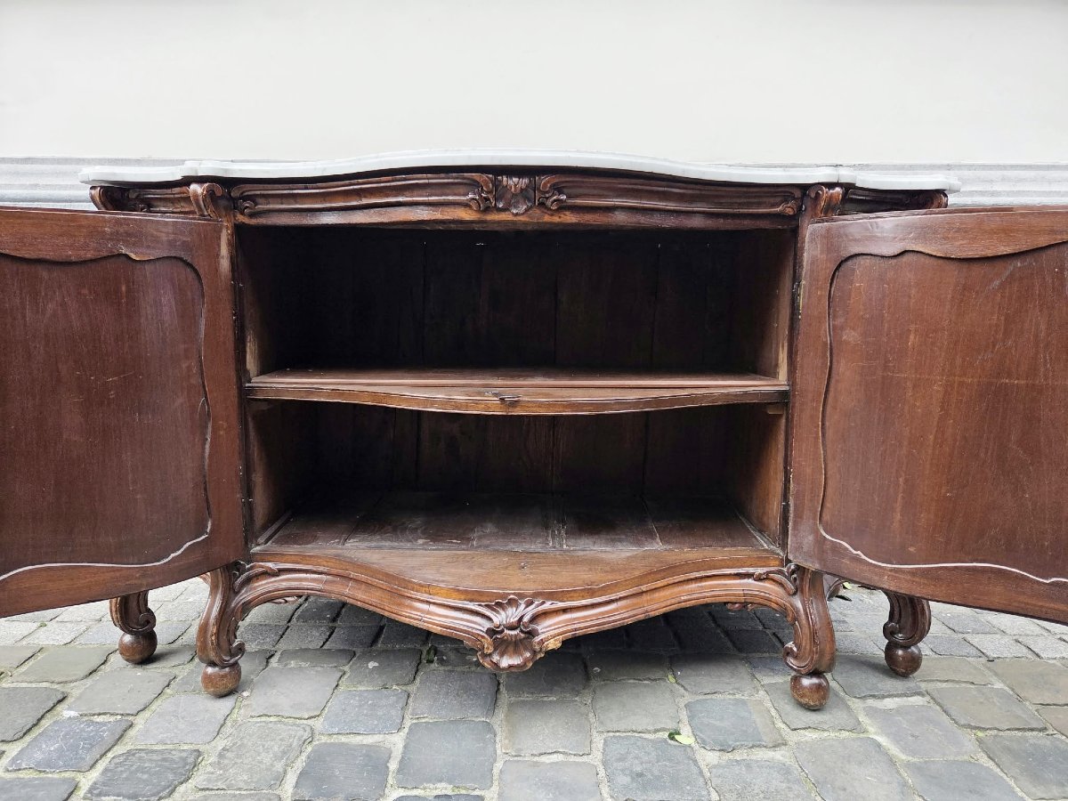 Dressoir de style Louis XV en chêne et tablette de marbre-photo-6