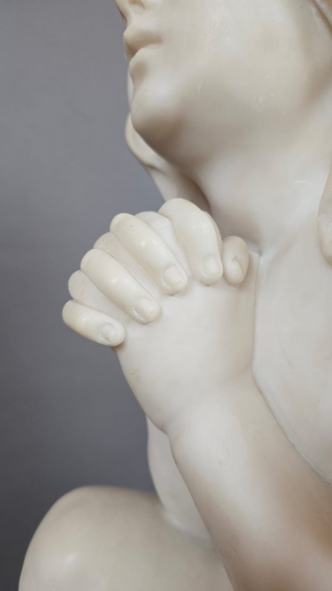 D'après Luigi Pompaloni, "enfant priant" marbre blanc, fin 19th-photo-3