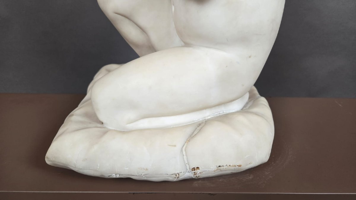 D'après Luigi Pompaloni, "enfant priant" marbre blanc, fin 19th-photo-5