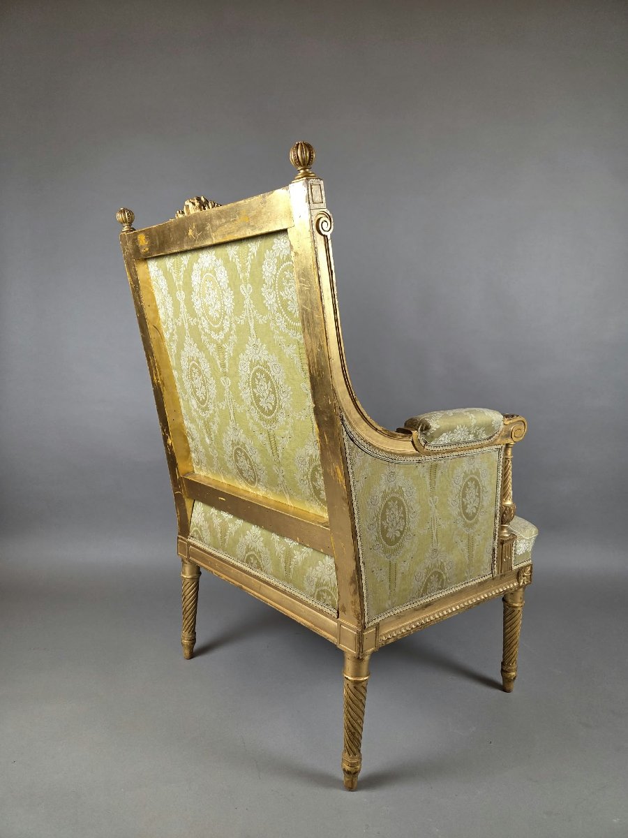 Pair Of Louis Vi-style Bergère Chairs In Finely Carved Gilded Wood, 19th Century-photo-7