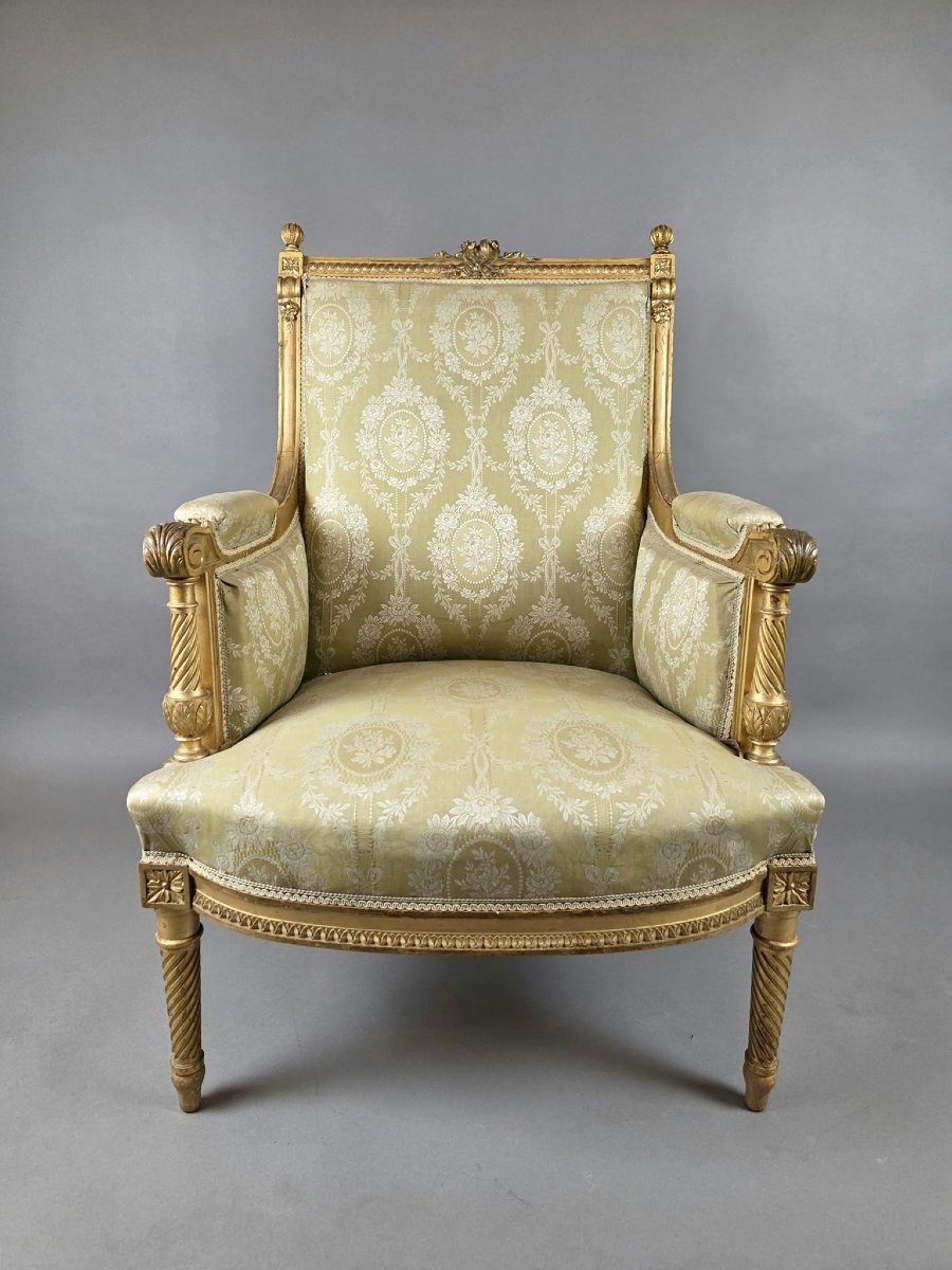 Pair Of Louis Vi-style Bergère Chairs In Finely Carved Gilded Wood, 19th Century-photo-8