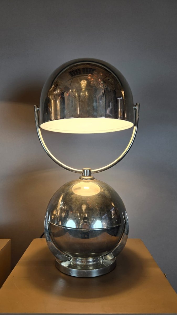 Paire de lampes "Boule" en chrome d'après Felix Aublet, circa 1930-photo-4