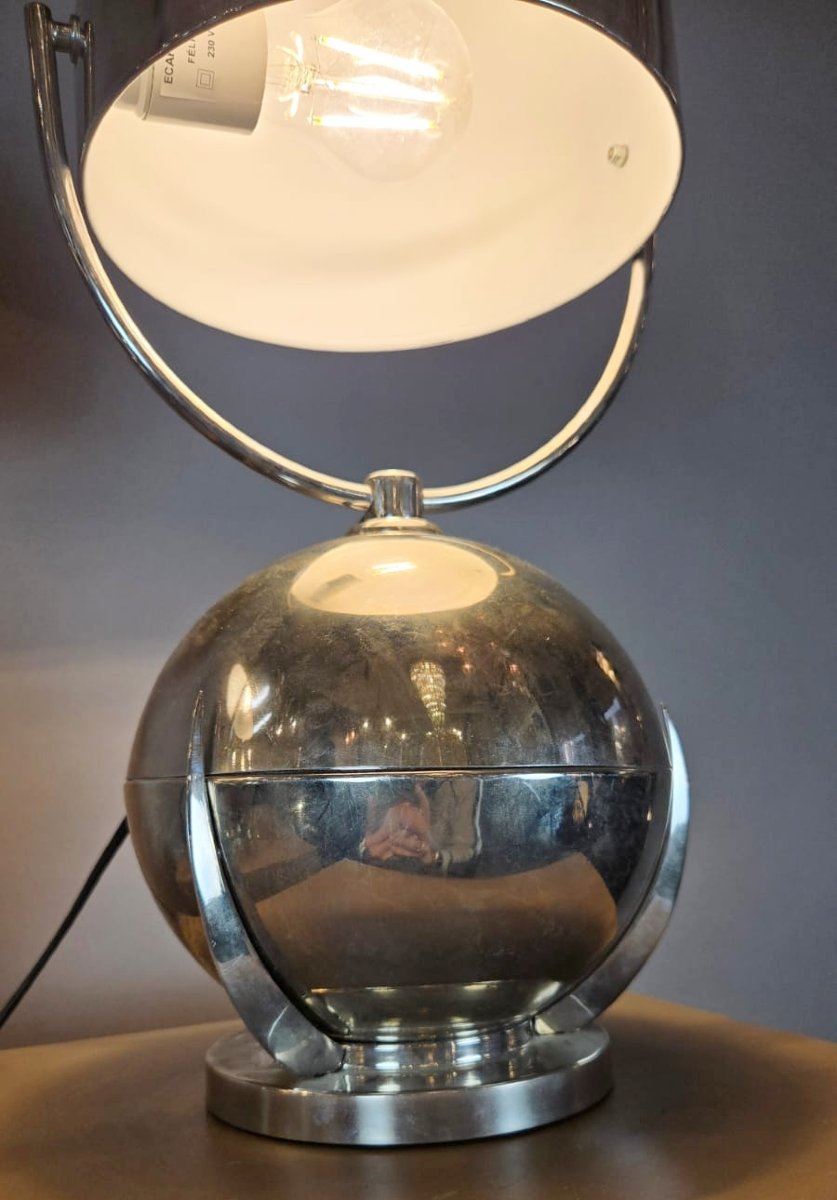 Paire de lampes "Boule" en chrome d'après Felix Aublet, circa 1930-photo-1