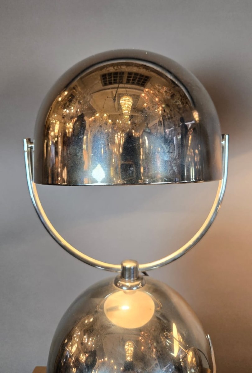 Paire de lampes "Boule" en chrome d'après Felix Aublet, circa 1930-photo-4