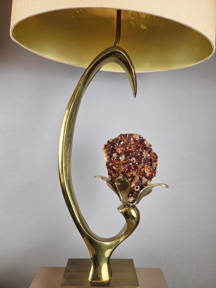 Willy Daro, paire de lampes en laiton et quartz, signé , vers 1970-photo-4