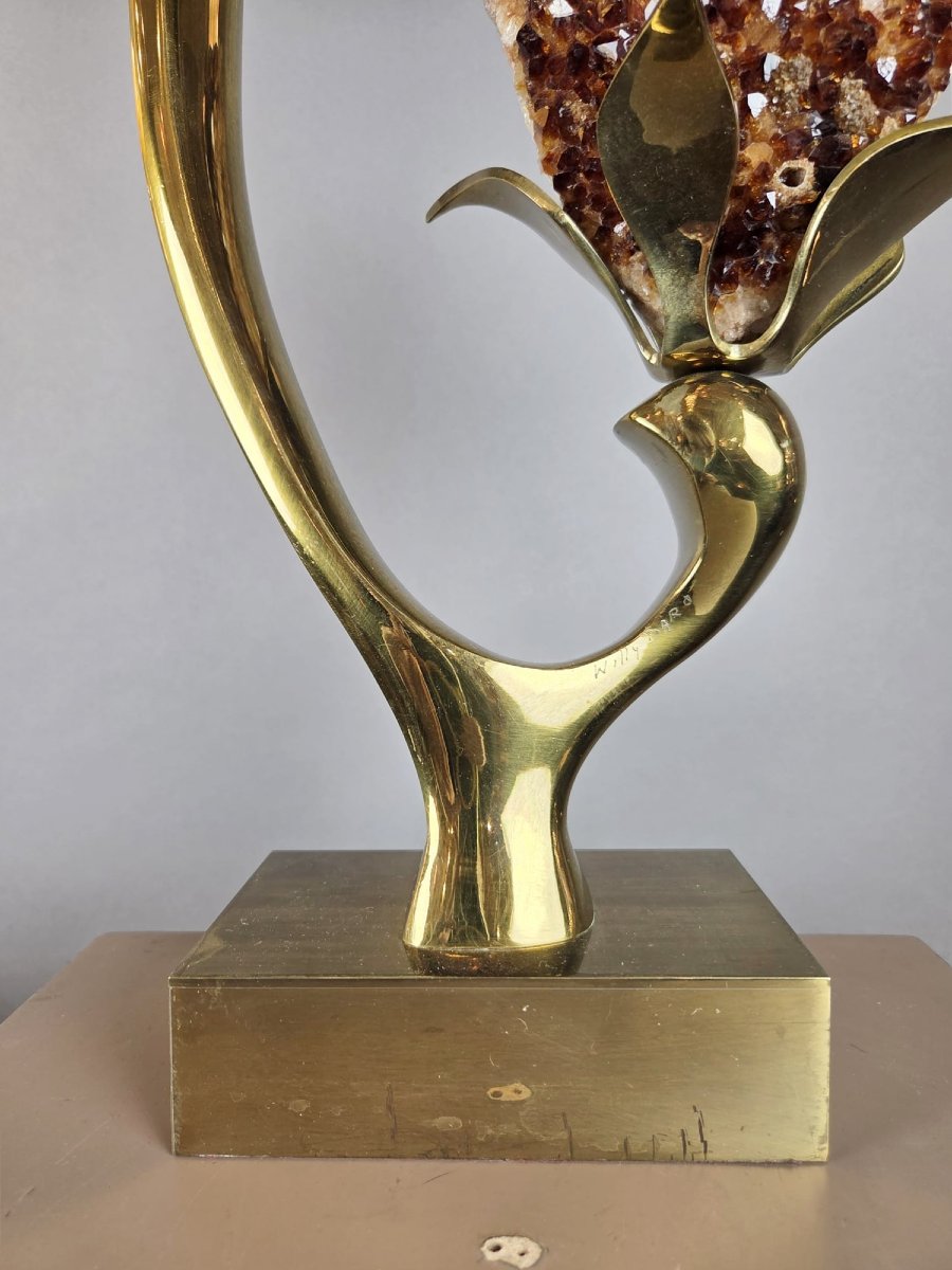 Willy Daro, paire de lampes en laiton et quartz, signé , vers 1970-photo-3