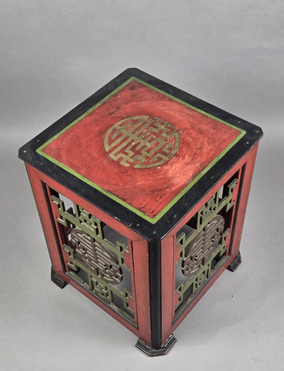 Small Side Table Made Of Polychrome, Openwork Wood, Asia, 20th Century-photo-2