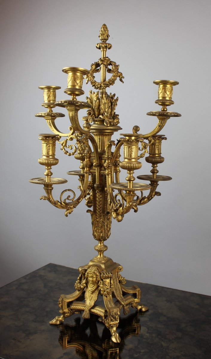 Paire De Flambeaux En Bronze Doré 19th-photo-4