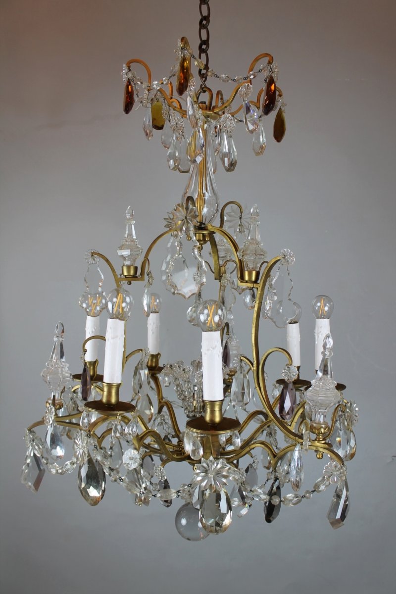 Chandelier With Tassels And Daggers In Gilt Bronze-photo-3