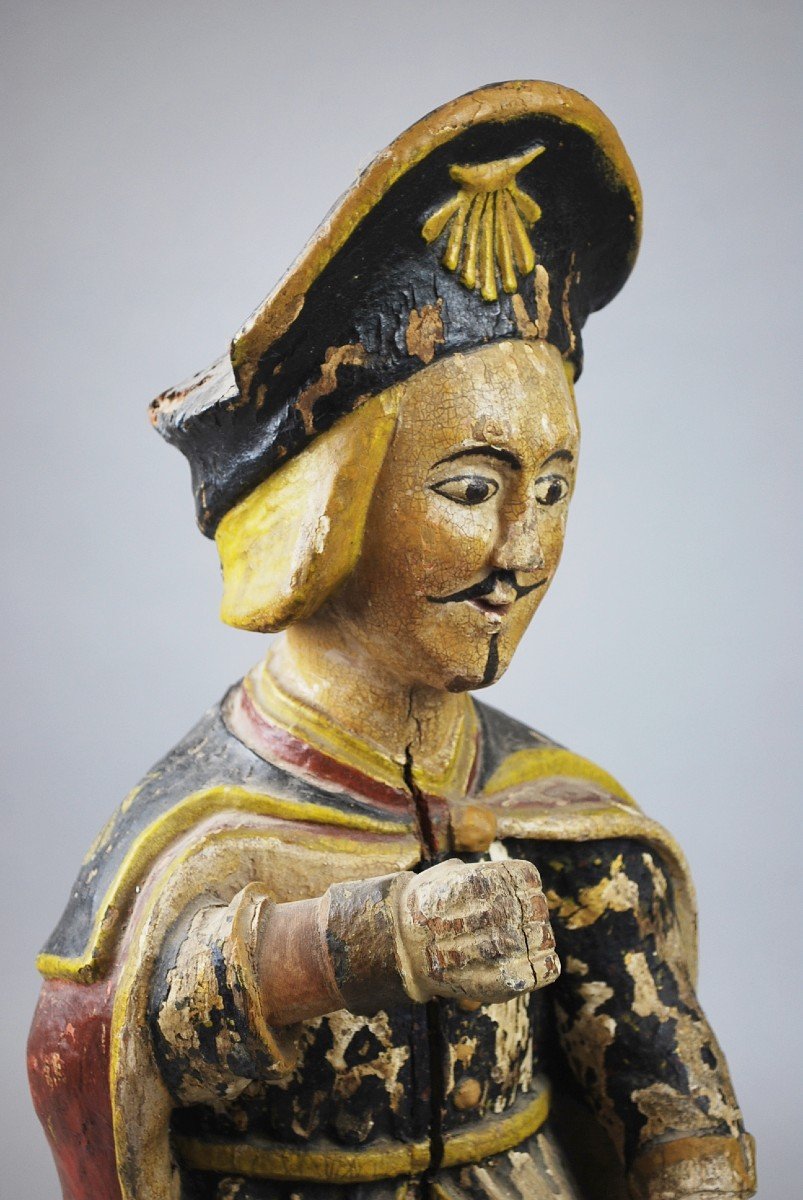 Saint Roch In Polychrome Carved Wood, 18th-photo-3
