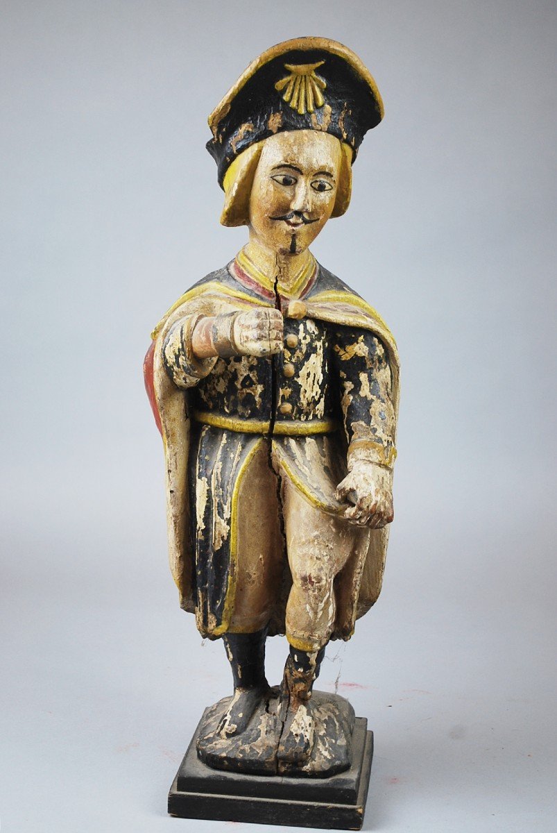 Saint Roch In Polychrome Carved Wood, 18th