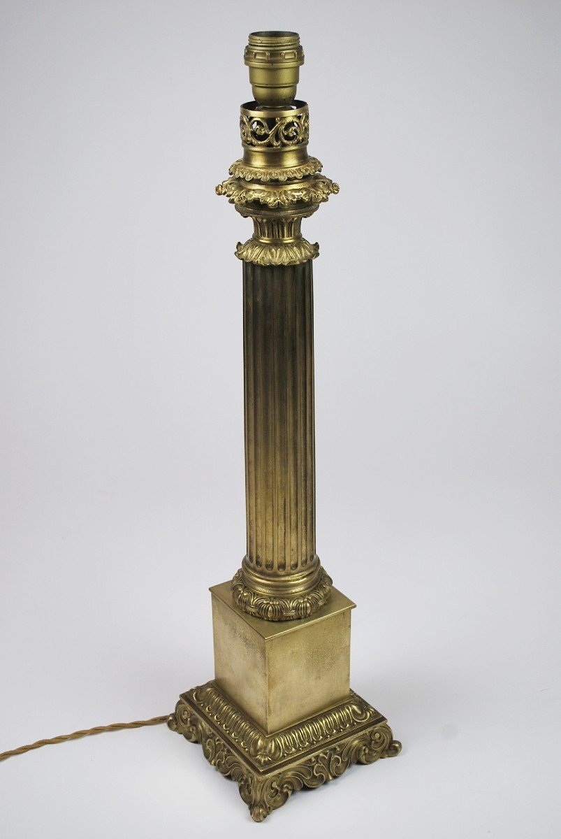 Electrified Brass Oil Lamp, Circa 1840-photo-4
