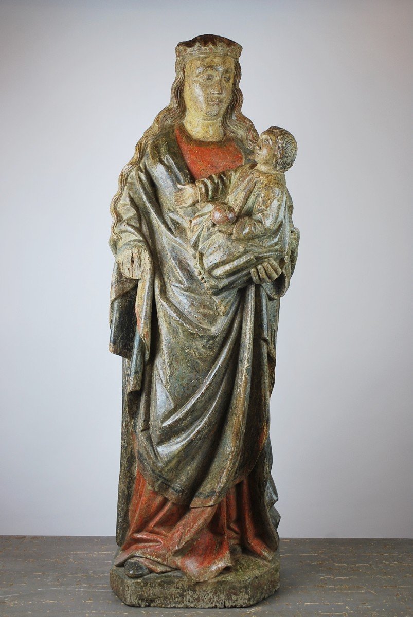 Virgin And Child In Polychrome Wood 15th-photo-2