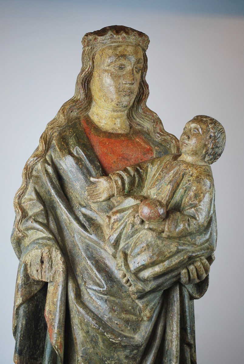 Vierge à l'Enfant En Bois Polychrome 15th-photo-3