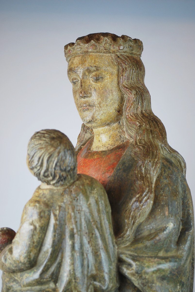 Vierge à l'Enfant En Bois Polychrome 15th-photo-3
